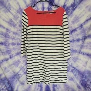 Gap Women's 3/4 Sleeve Red, White, Dark Navy Blue Stripped Midi Dress Size Large